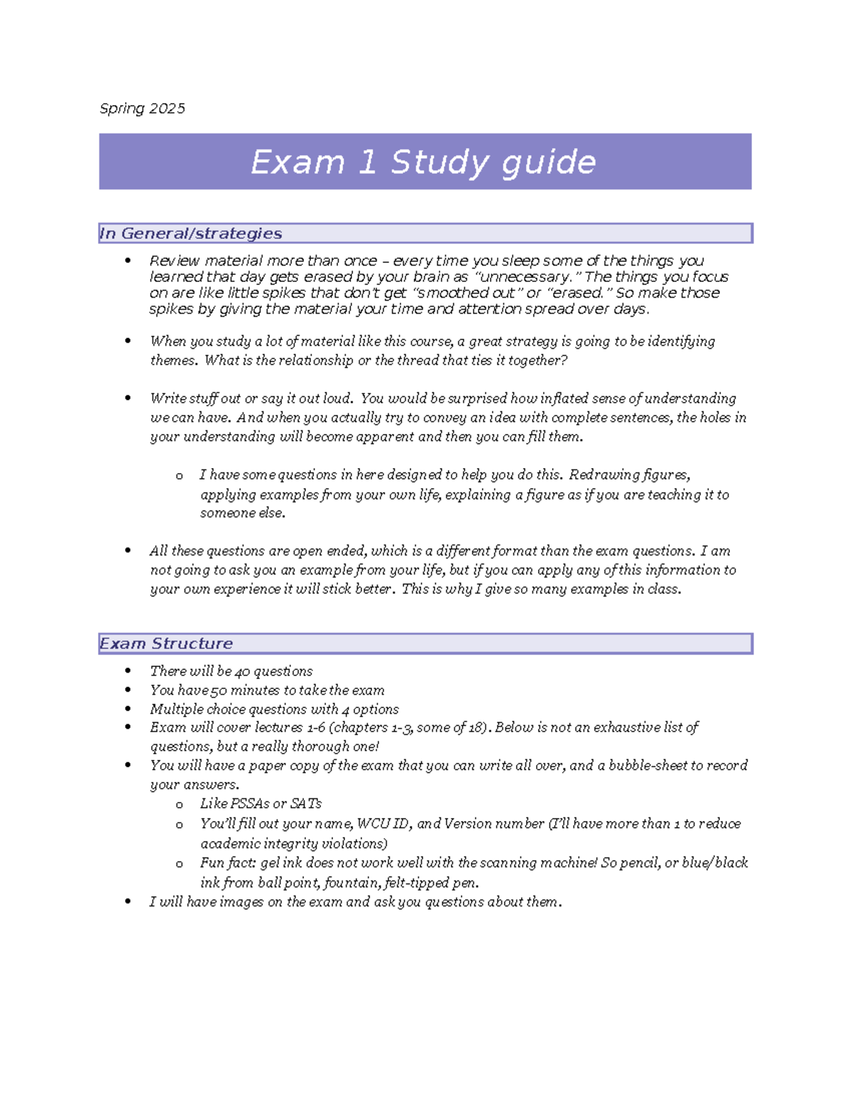 Spring 2025 BIO 101 Exam 1 Study Guide: Key Concepts & Strategies - Studocu
