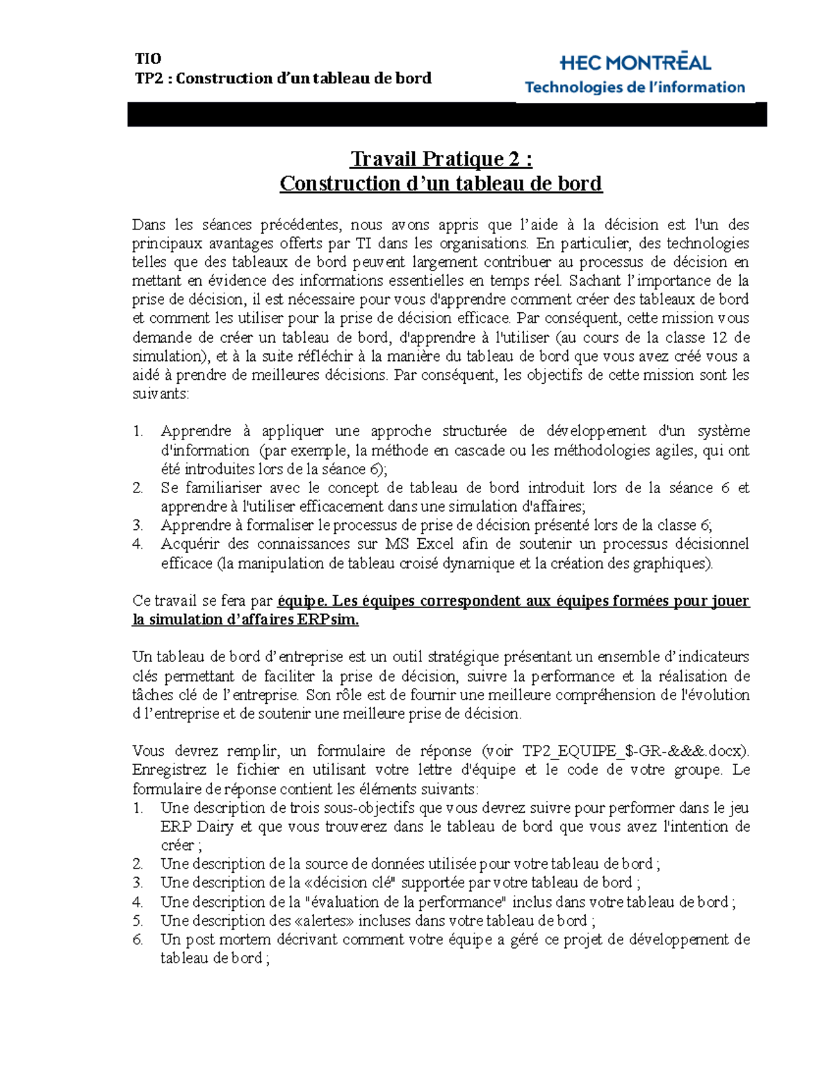 TP2 : Construction d'un Tableau de Bord pour la Simulation ERPsim - Studocu