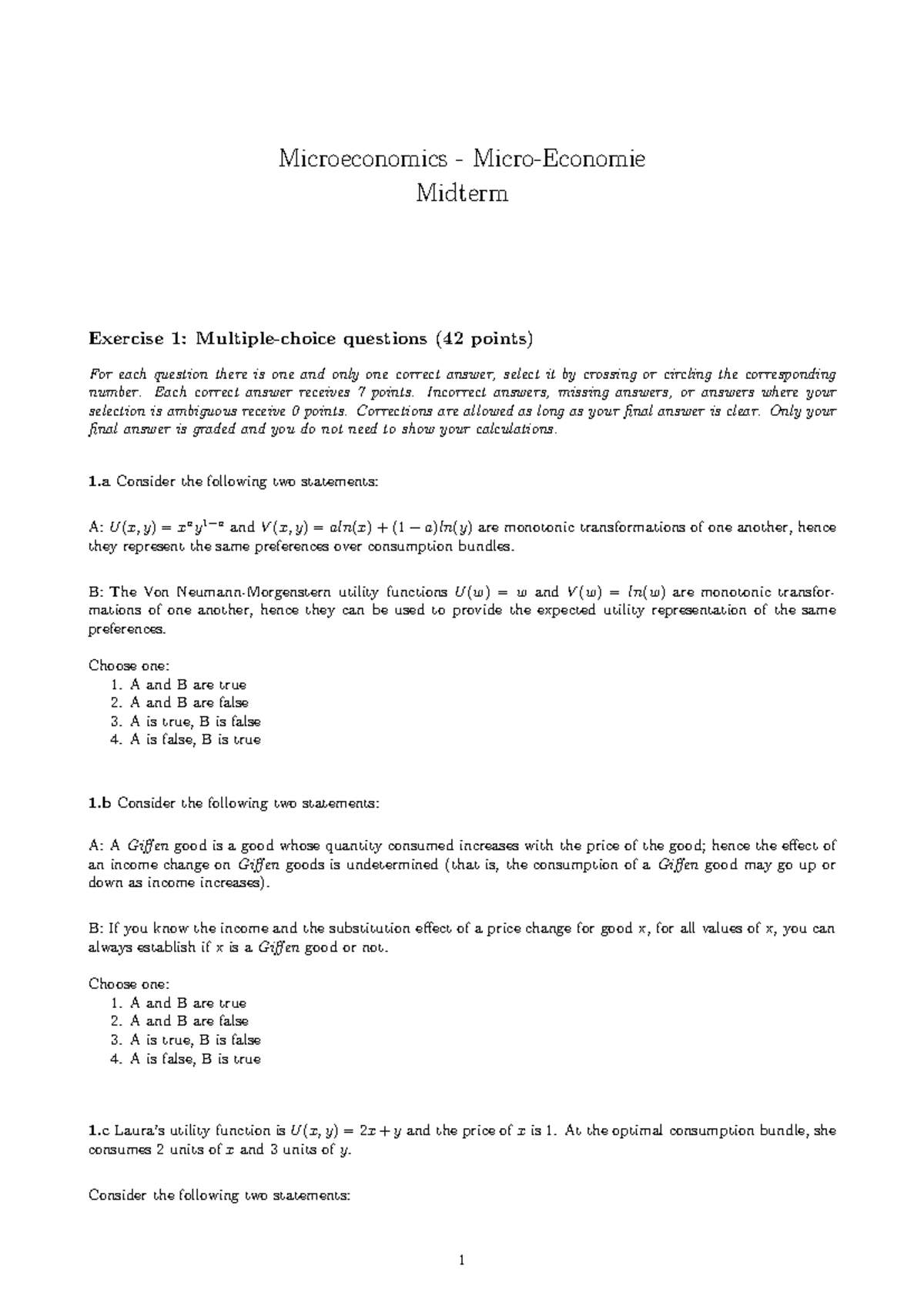 Microeconomics Midterm Exam 2018: Key Concepts and Exercises - Studeersnel