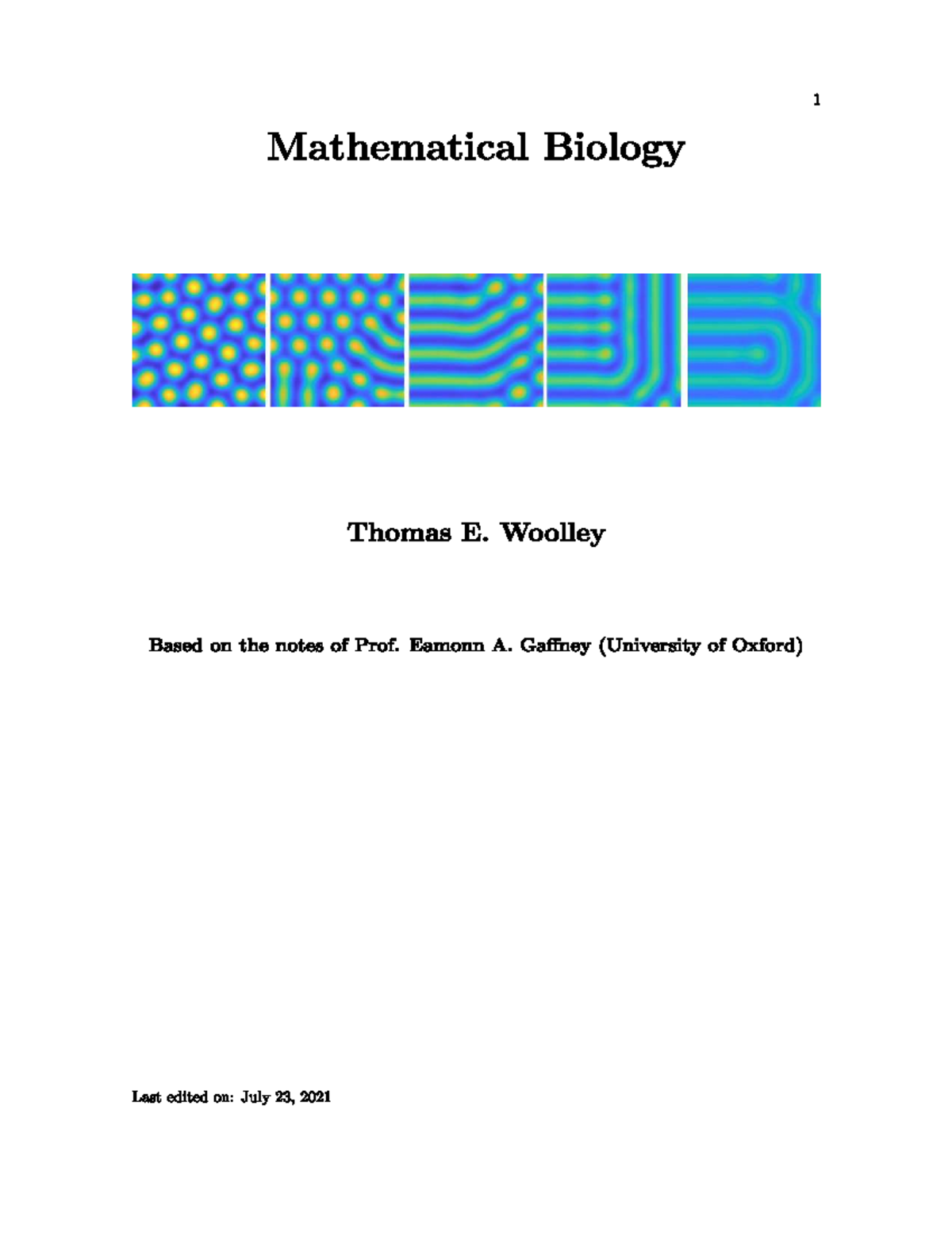 Mathematical Biology MA0232: Lecture Notes on Modeling Techniques - Studocu