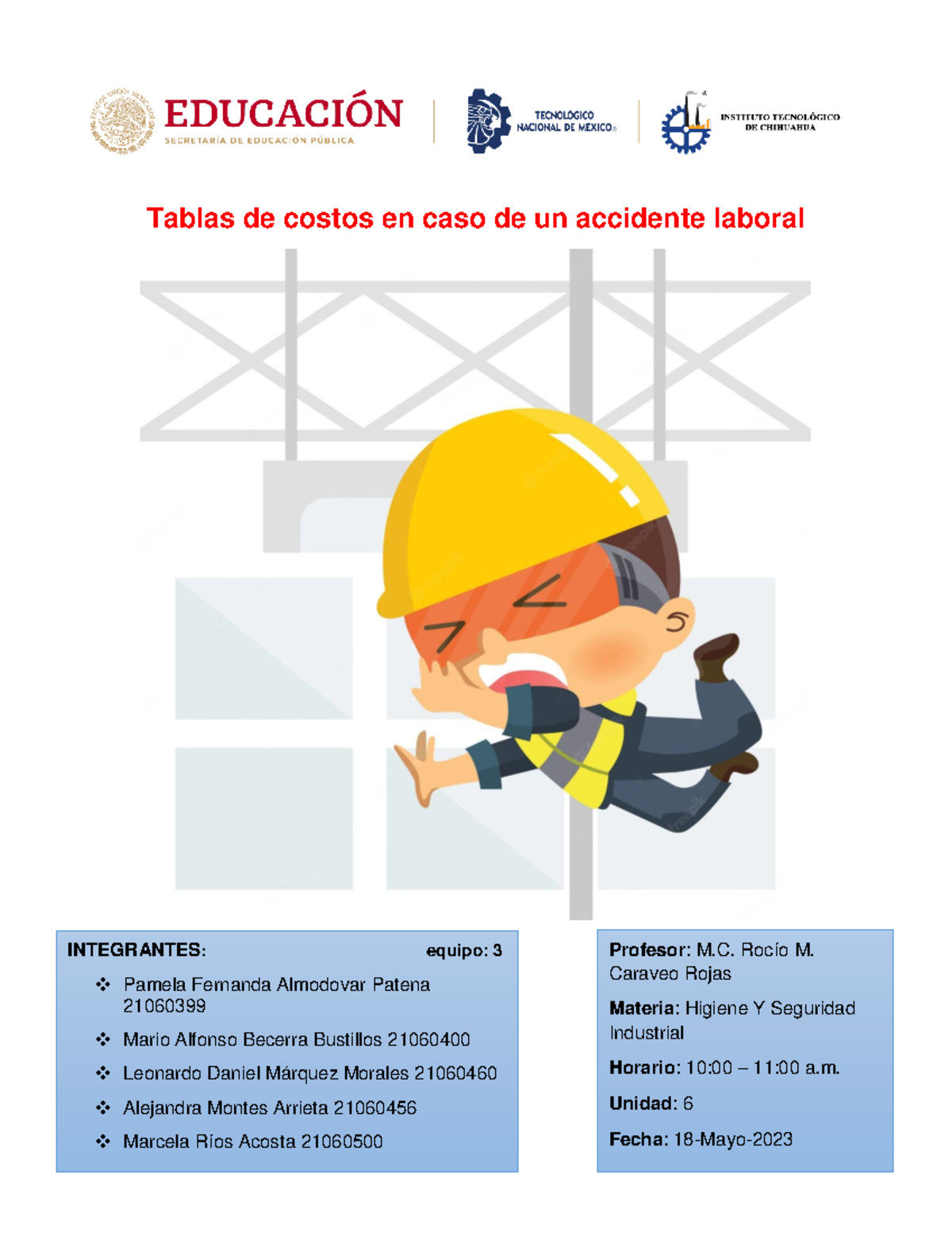 Tablas de Costos por Accidentes Laborales - Higiene y Seguridad Industrial  - Document Preview
