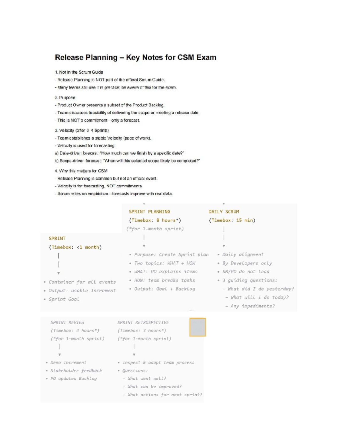 CSM Exam Release Planning & Scrum Events Key Notes - Studocu
