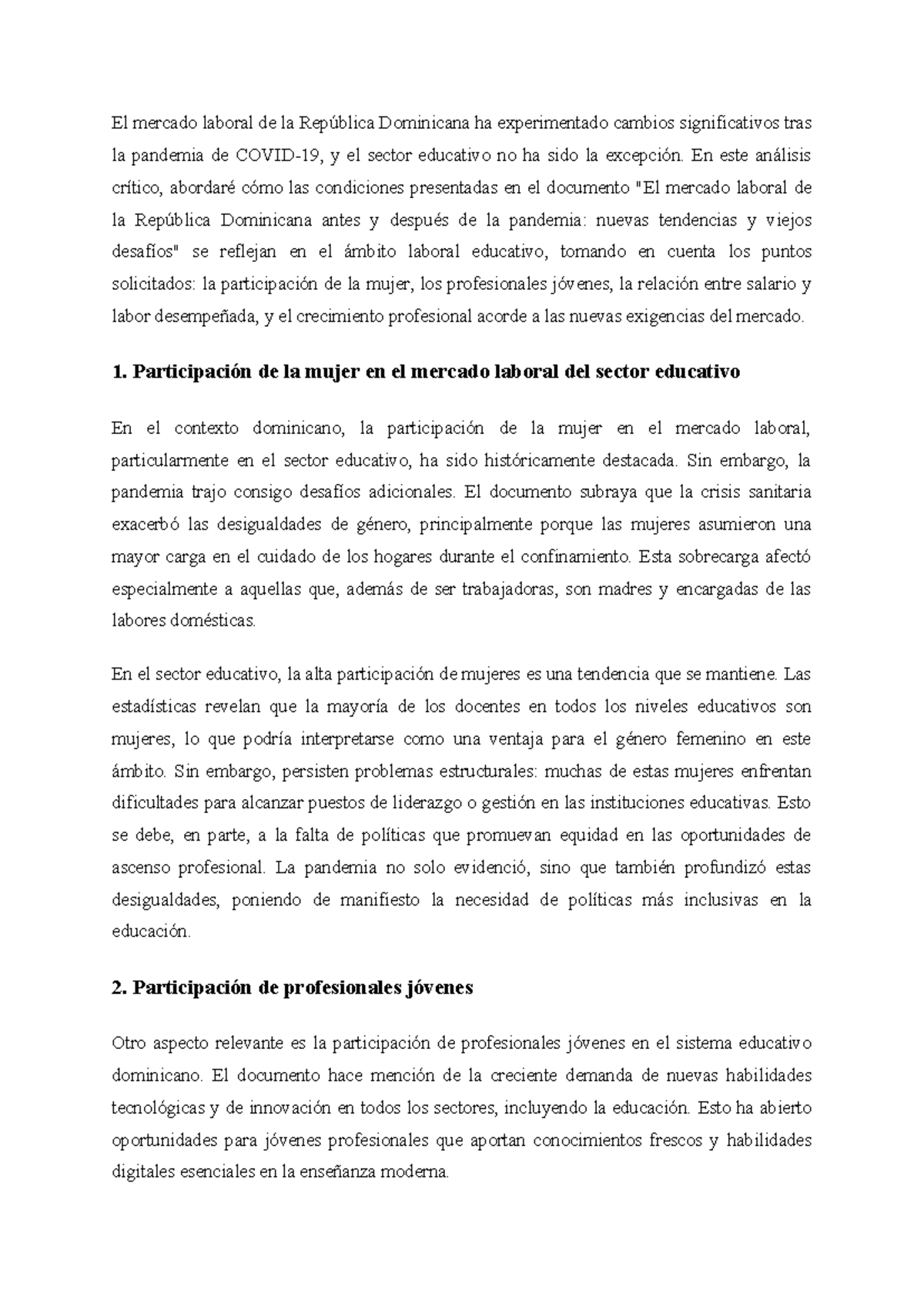 Impacto de la pandemia en el Mercado Laboral Educativo en RD: Análisis ...