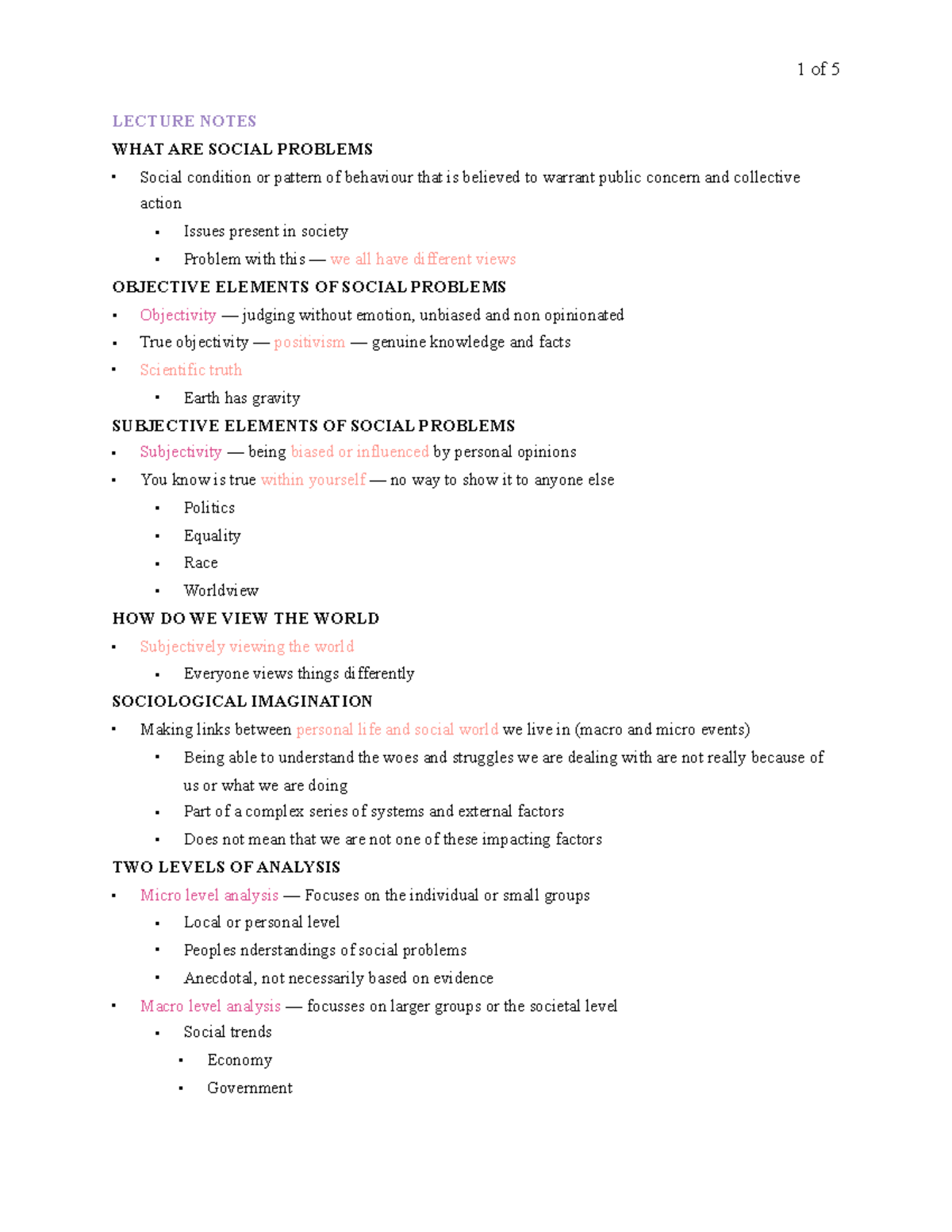 SOC 101: Week 1 Lecture Notes on Social Problems and Analysis - Studocu