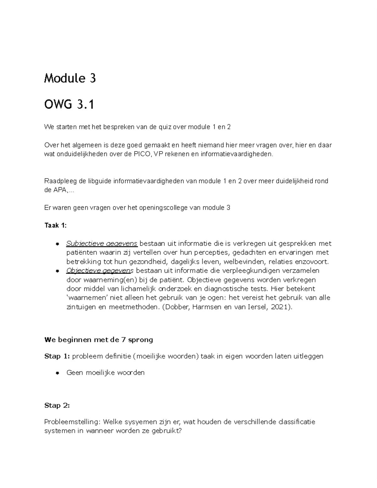 HBOV Jaar 1 Module 3: OWG 3-Quiz Samenvatting en Diagnosestappen ...