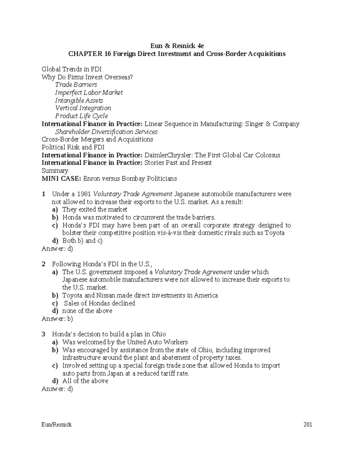 Chapter 16 Foreign Direct Investment and Cross Border Acquisitions ...