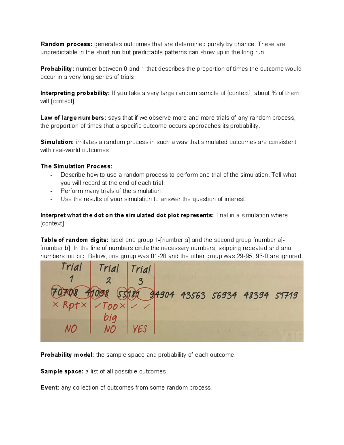 Chap 5 Statistics - Random process: generates outcomes that are ...
