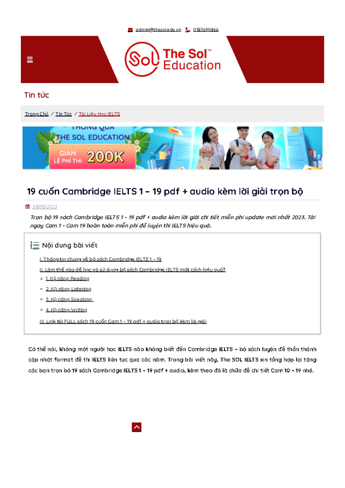 Trọn Bộ Cambridge IELTS 1 – 19 PDF + Audio Kèm Lời Giải 2023 - Document Preview