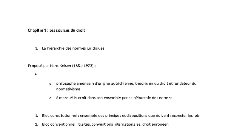 Chapitre 1 : Les Sources du Droit et la Hiérarchie des Normes - Studocu