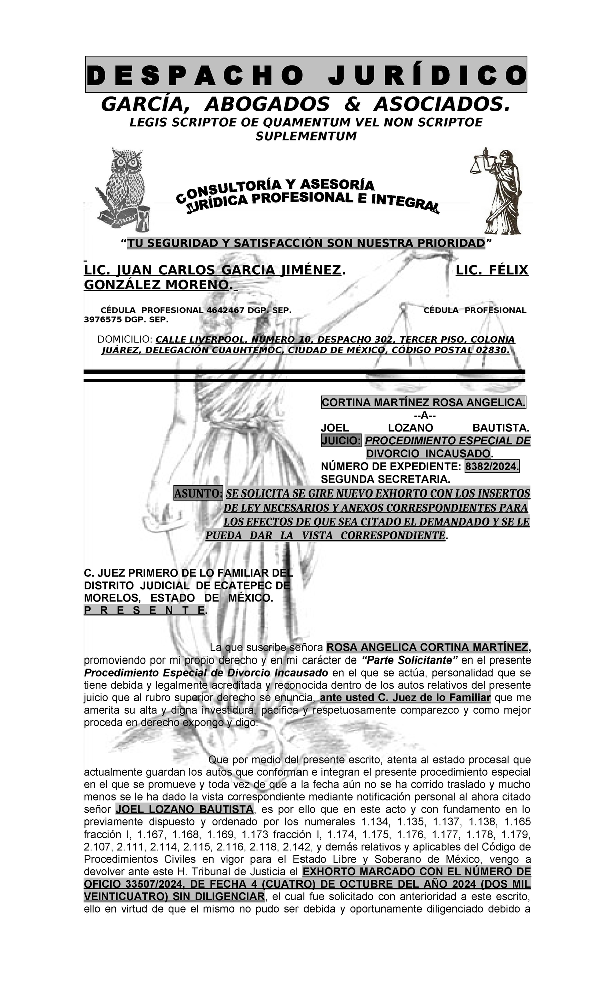 Escrito Solicitud de Nuevo Exhorto para Citación y Vista - 2025 - Studocu
