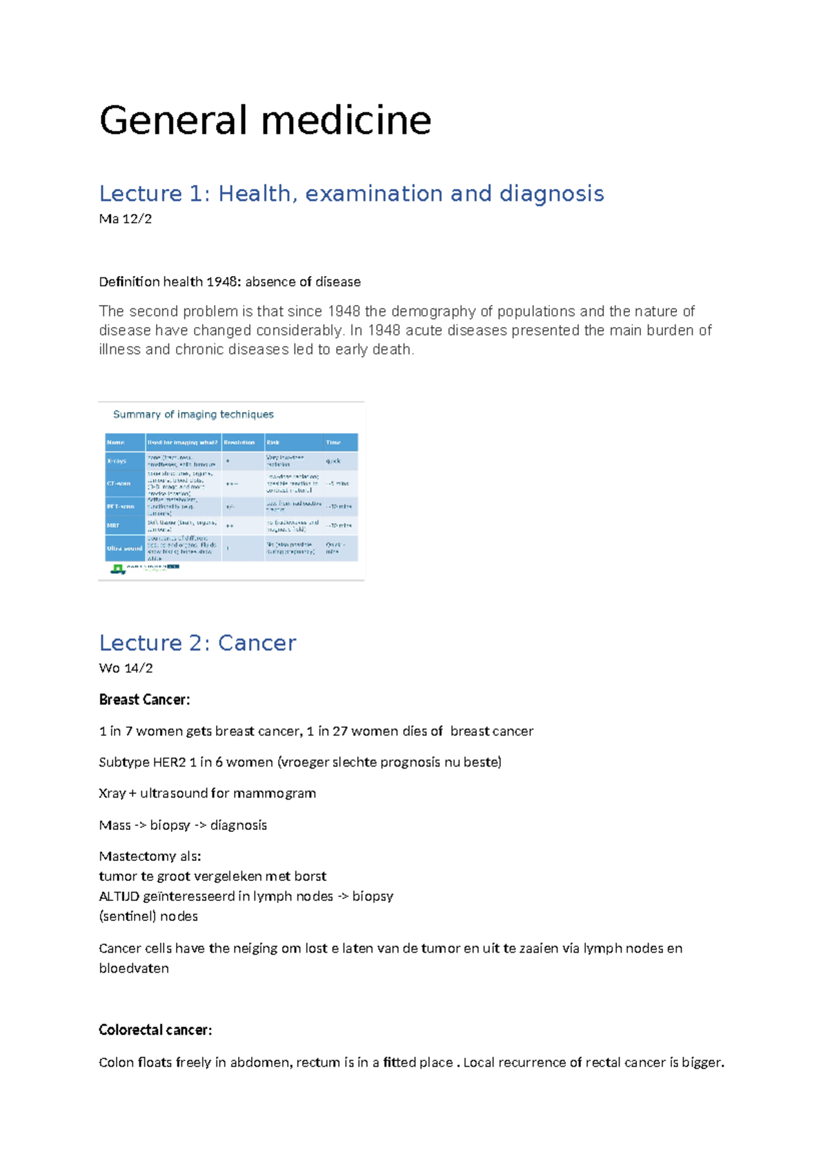 General Medicine SV - Lecture Notes from Sessions 1 to 4 - Studeersnel