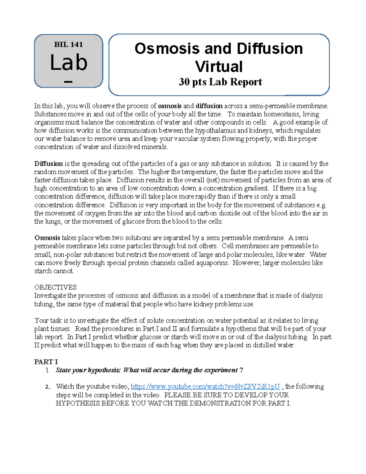 Lab 5 - Osmosis and Diffusion Experiment Report (BIL 141) - Studocu