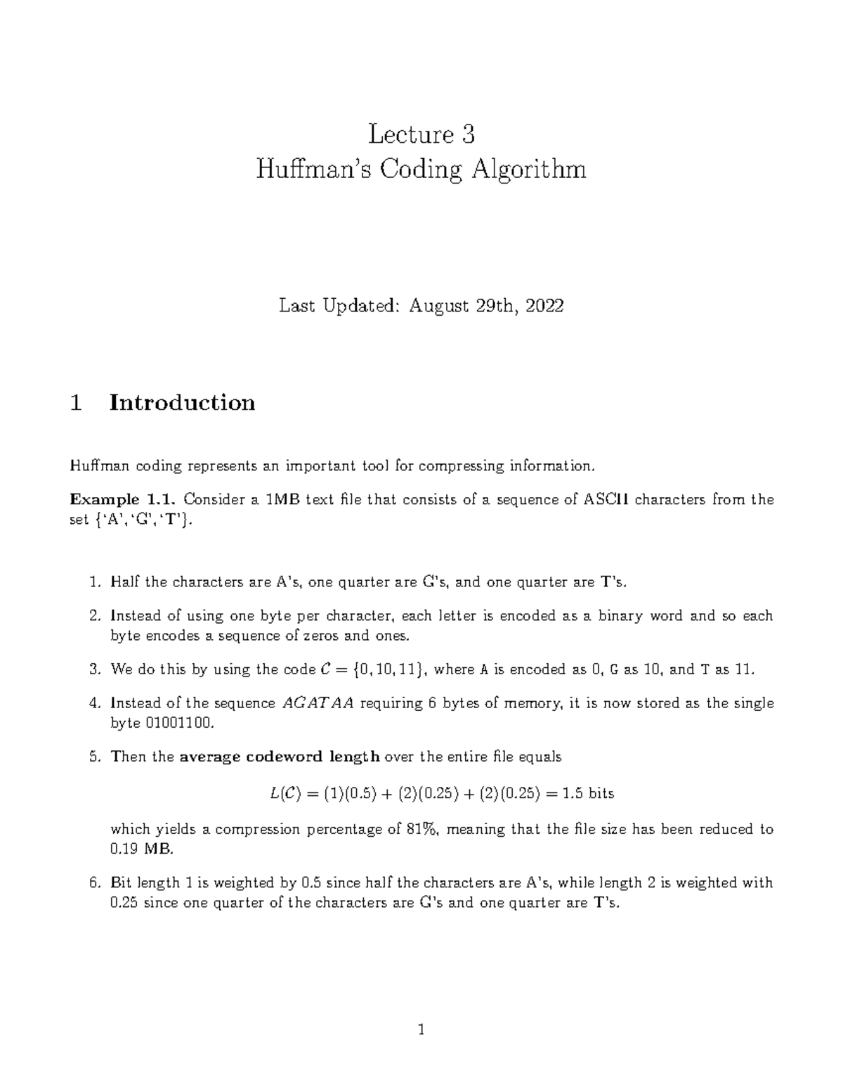 Huffman Coding Algorithm Lecture Notes (CS101) - Studocu