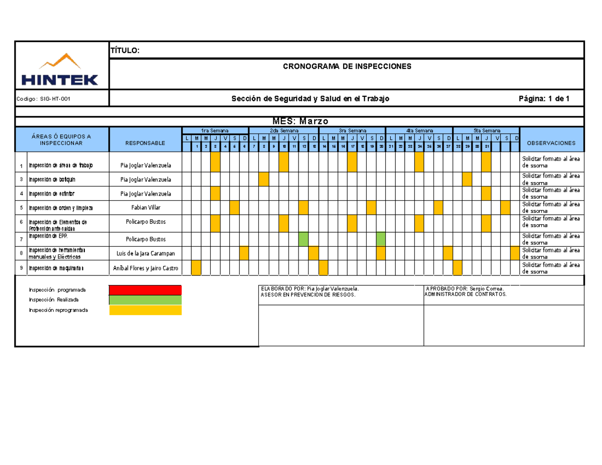 Cronograma de Inspecciones - Seguridad y Salud en el Trabajo - Document Preview