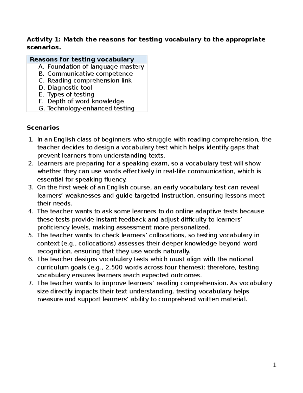 Handout 3: Testing Vocabulary Scenarios and Weaknesses Analysis - Studocu