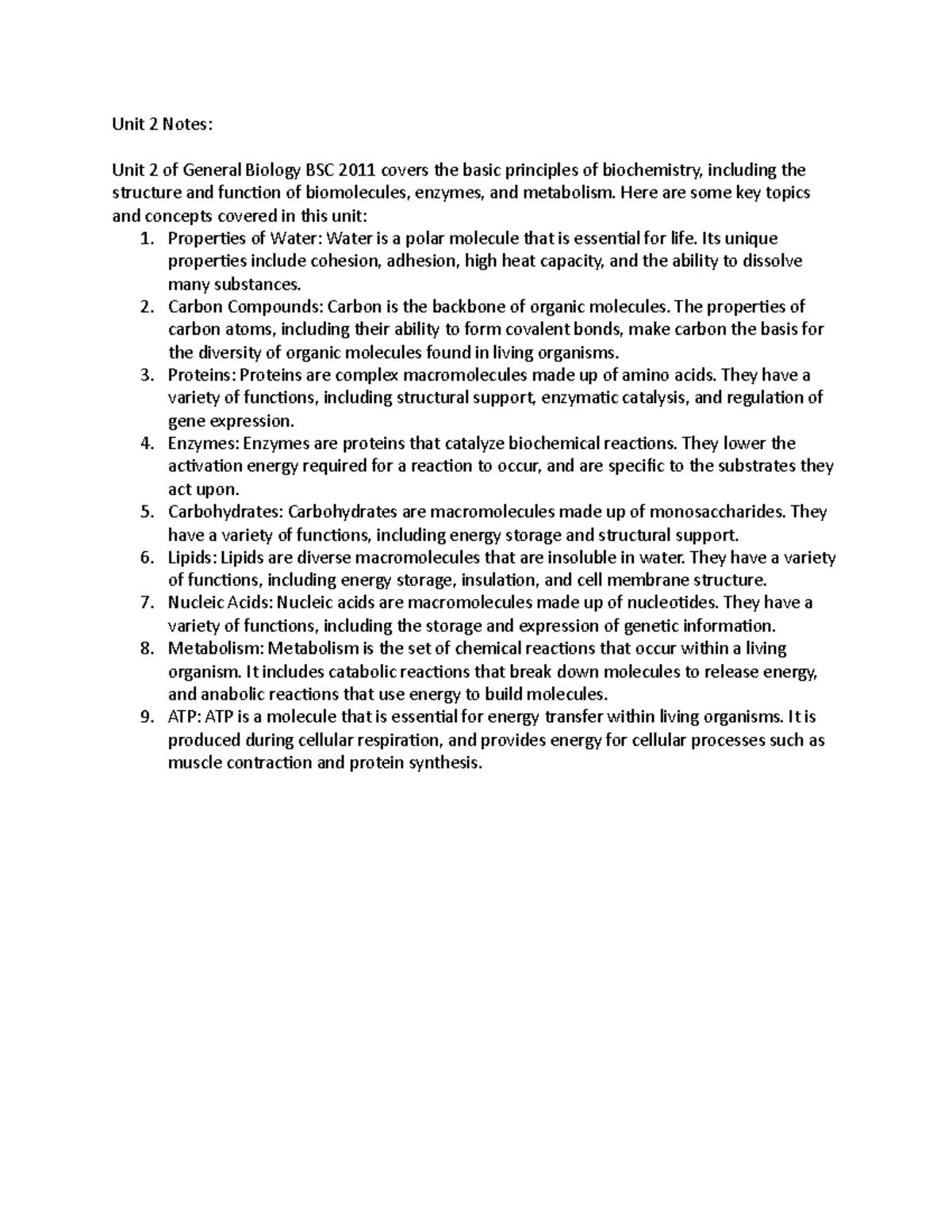 Unit 2 Notes - Unit 2 Notes: Unit 2 of General Biology BSC 2011 covers ...