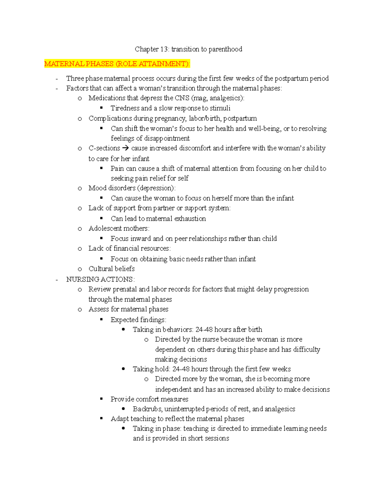 Chapter 13: Transition to Parenthood - Maternal Phases and Nursing ...