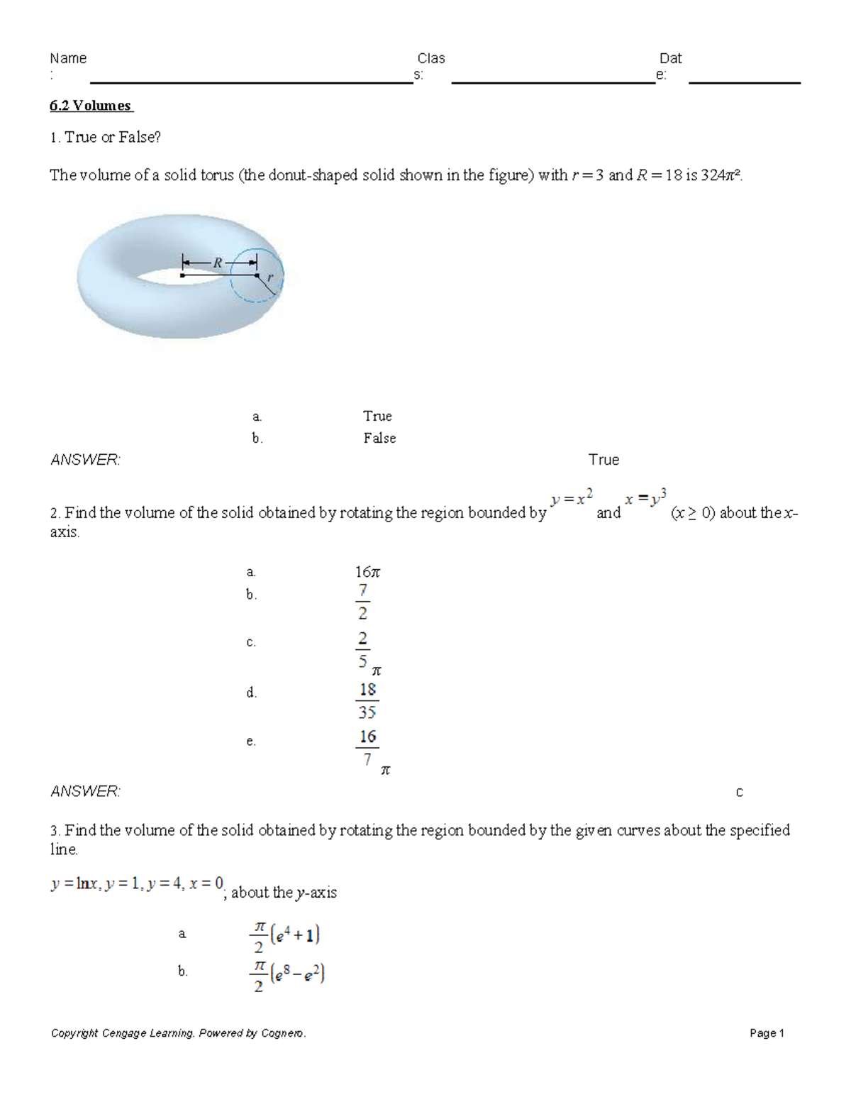 Calculating Volumes of Solids - MATH 101 Final Exam - Studocu