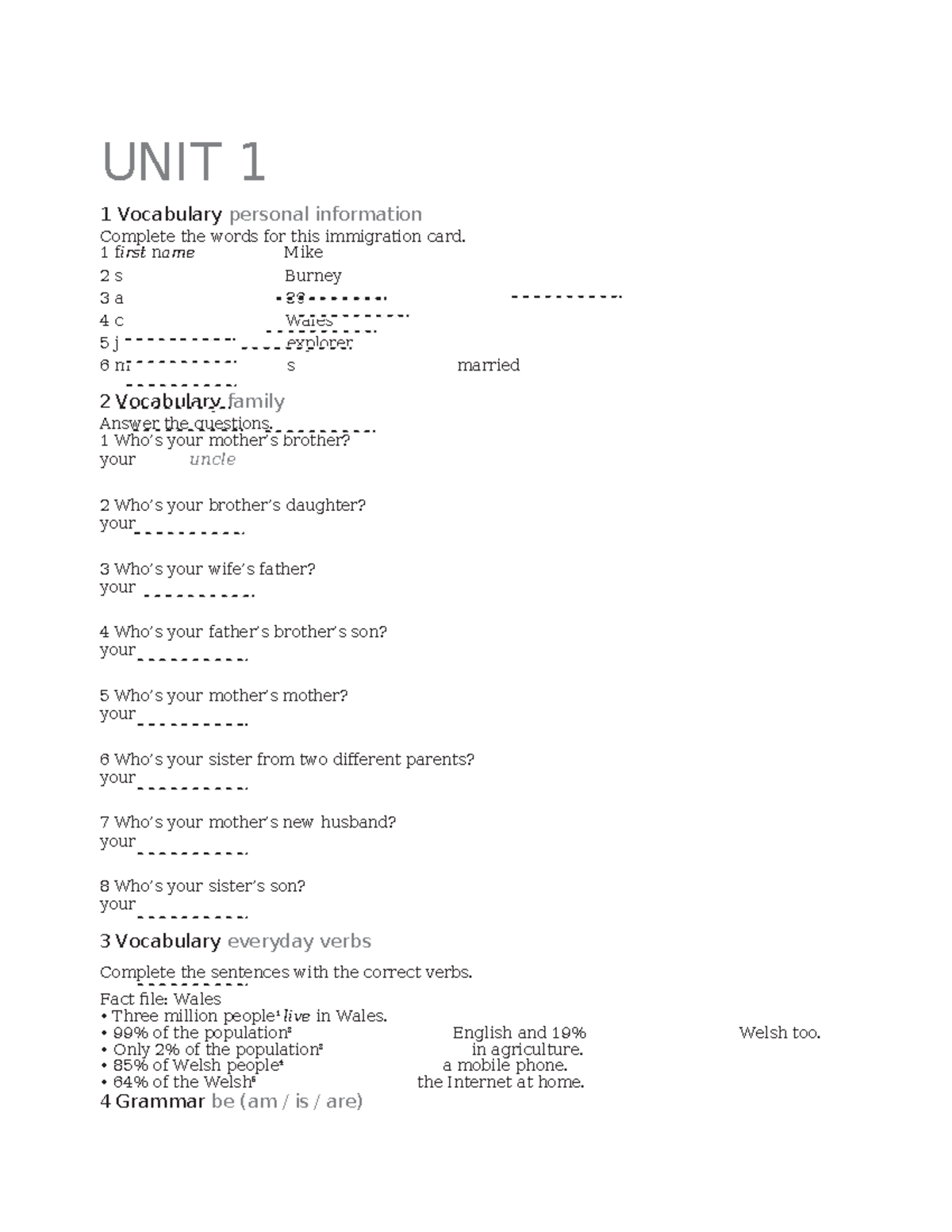 UNIT 1 - TAGT 1 Vocabulary & Grammar Overview for Immigrants - Studocu