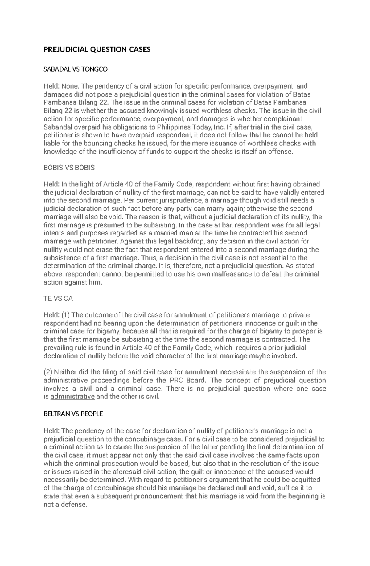 Prejudicial Question Cases: Legal Insights on Sabandal vs. Tongco and ...
