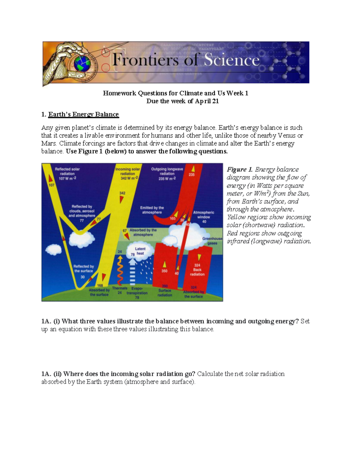 CU1 Homework Questions: Climate and Energy Balance - Week 1 (Spring ...