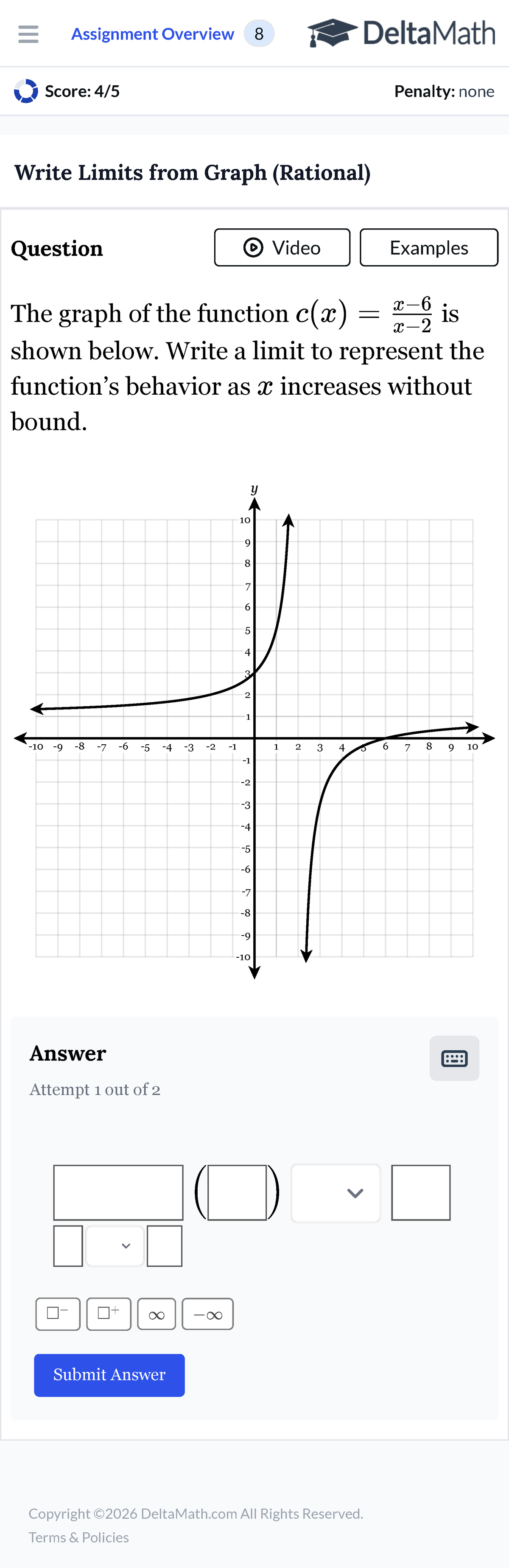 Delta Math Student Application 95 - Score: 4/5 Penalty: none Write ...