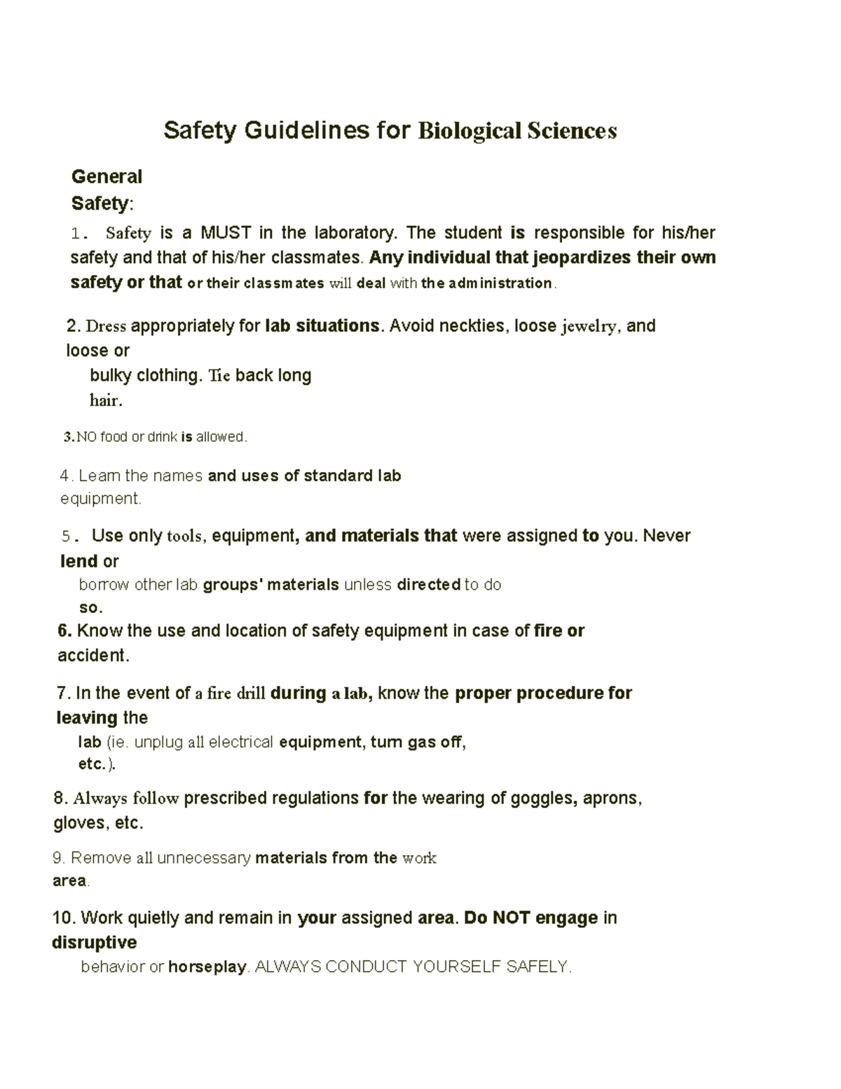 Biological Safety Guidelines for Lab Work - AP - Studocu