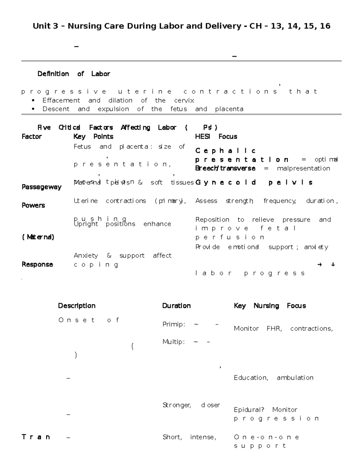 Family Nursing - CH 13, 14, 15, 16 - Labor and Delivery Study Guide ...