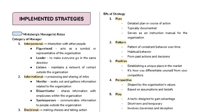 Strat-Man-Finals: 5Ps of Strategy & Managerial Roles Overview - Studocu