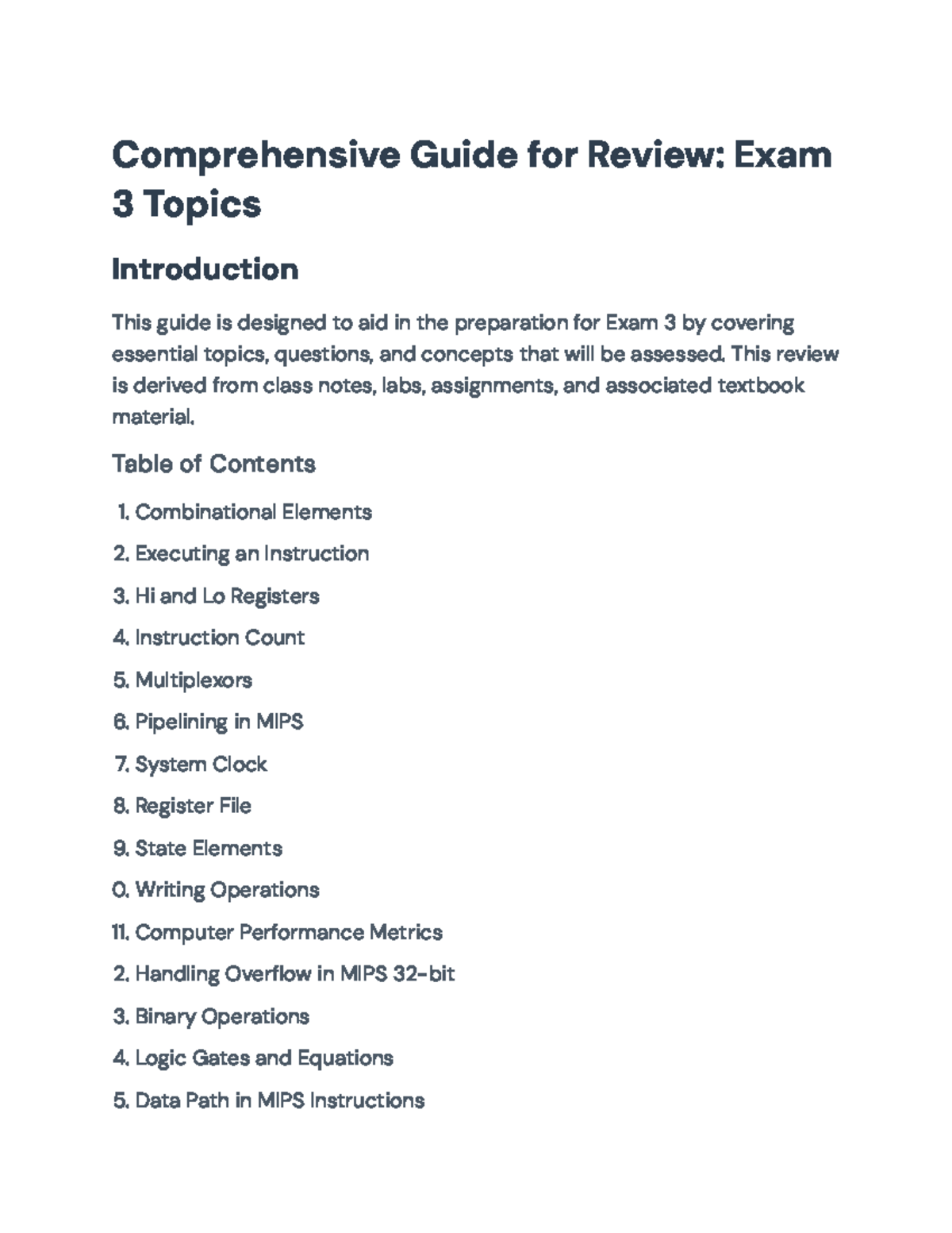 Comprehensive Exam Review Guide for MIPS Architecture (CS 361 ...