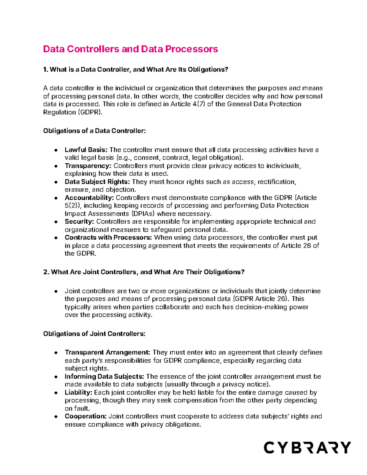 Data Controllers & Processors: Roles and Obligations Explained - Studocu