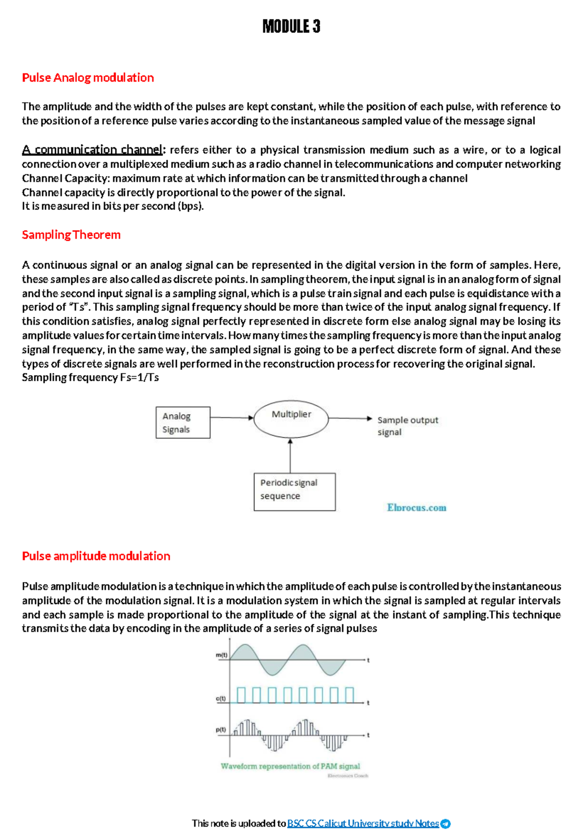 BSC CS Module 3 - Pulse Analog Modulation and Sampling Techniques Notes ...