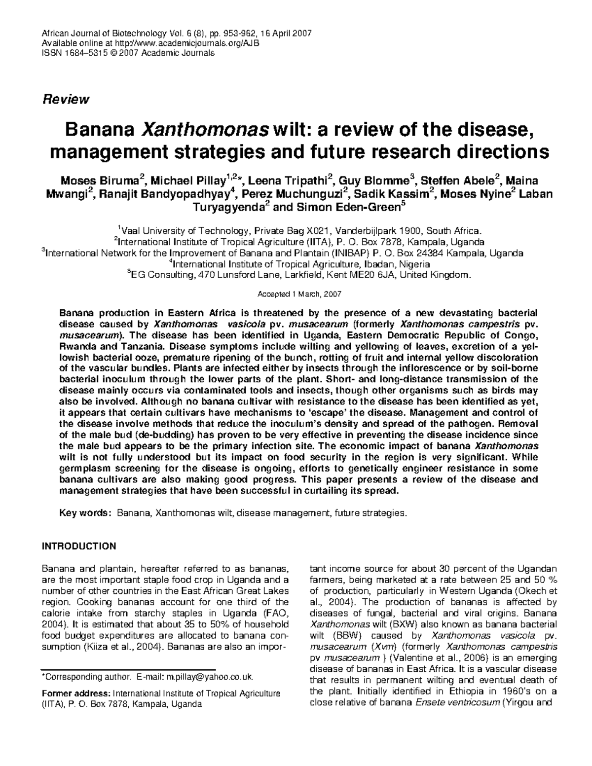 Review of Banana Xanthomonas Wilt: Management Strategies & Future ...