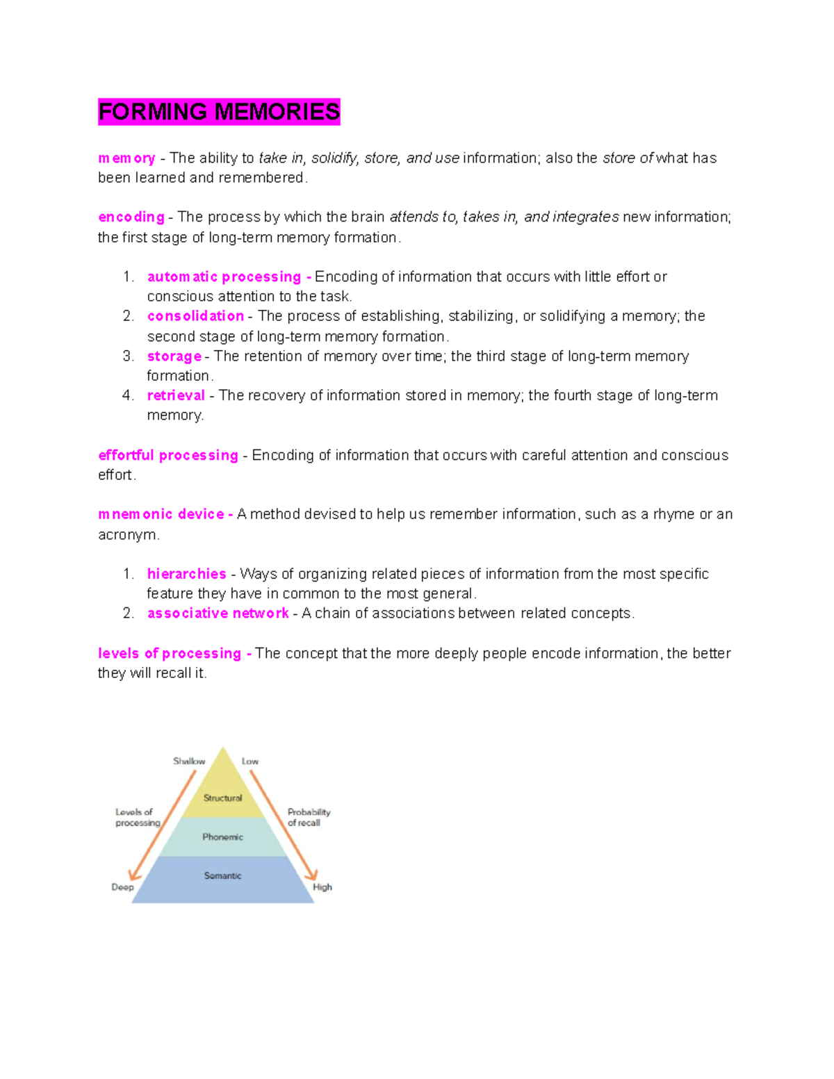 Chapter 7: Memory Formation & Types - PSYC 111 Study Notes - Studocu