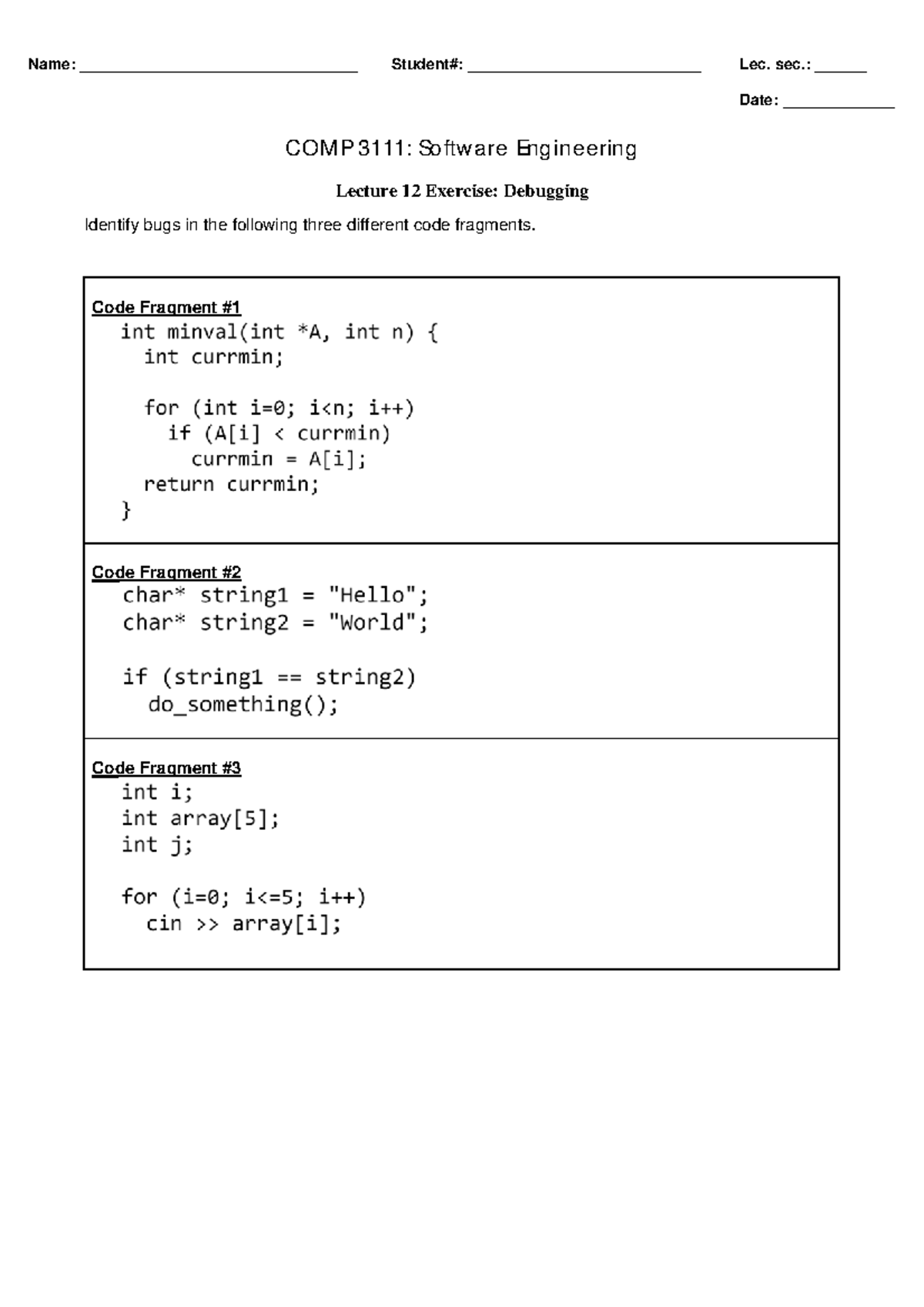 L14Exercise Debugging - Software Engineering - Name ...