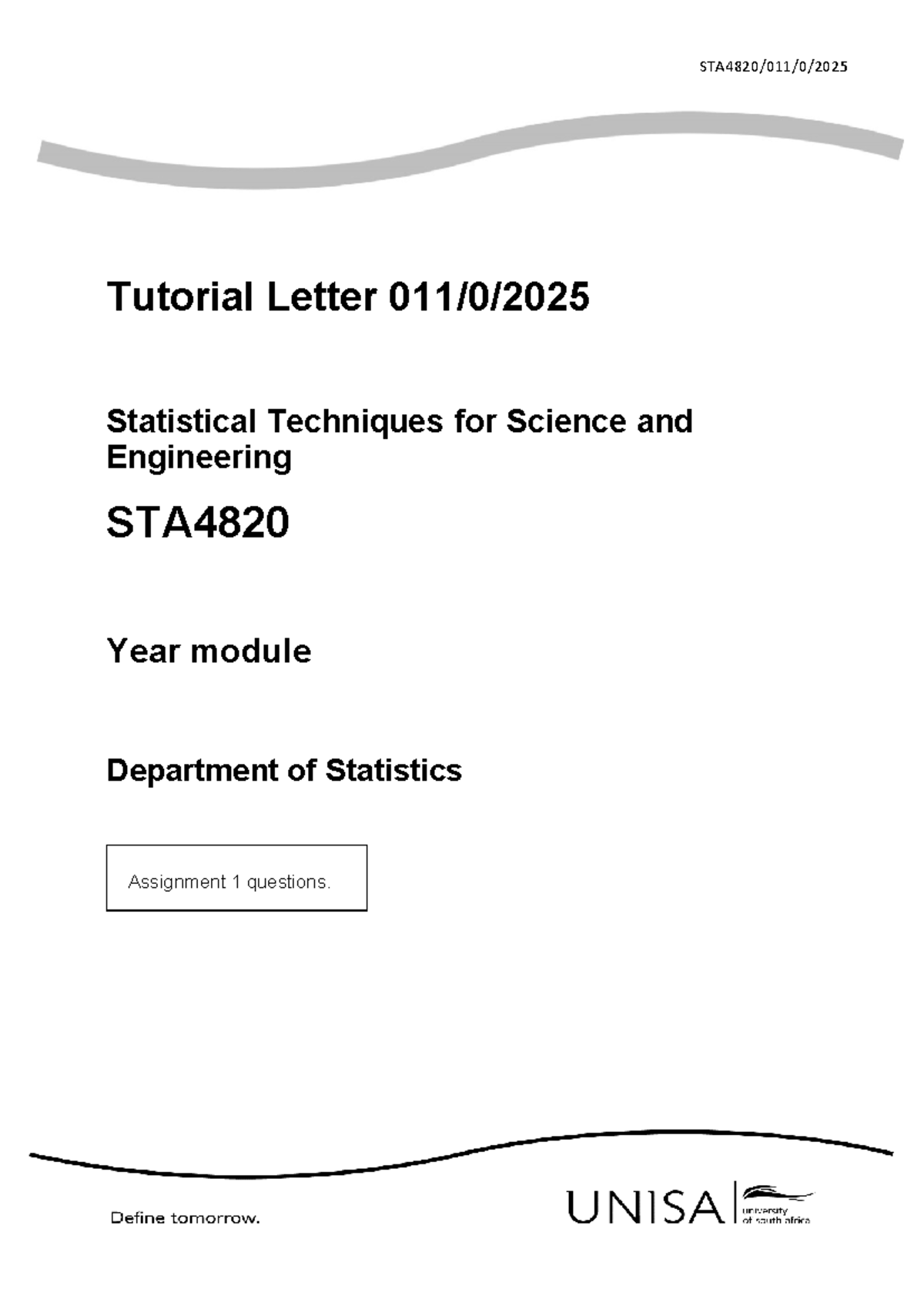 STA4820 2025 Assignment 1: Statistical Techniques for Science ...