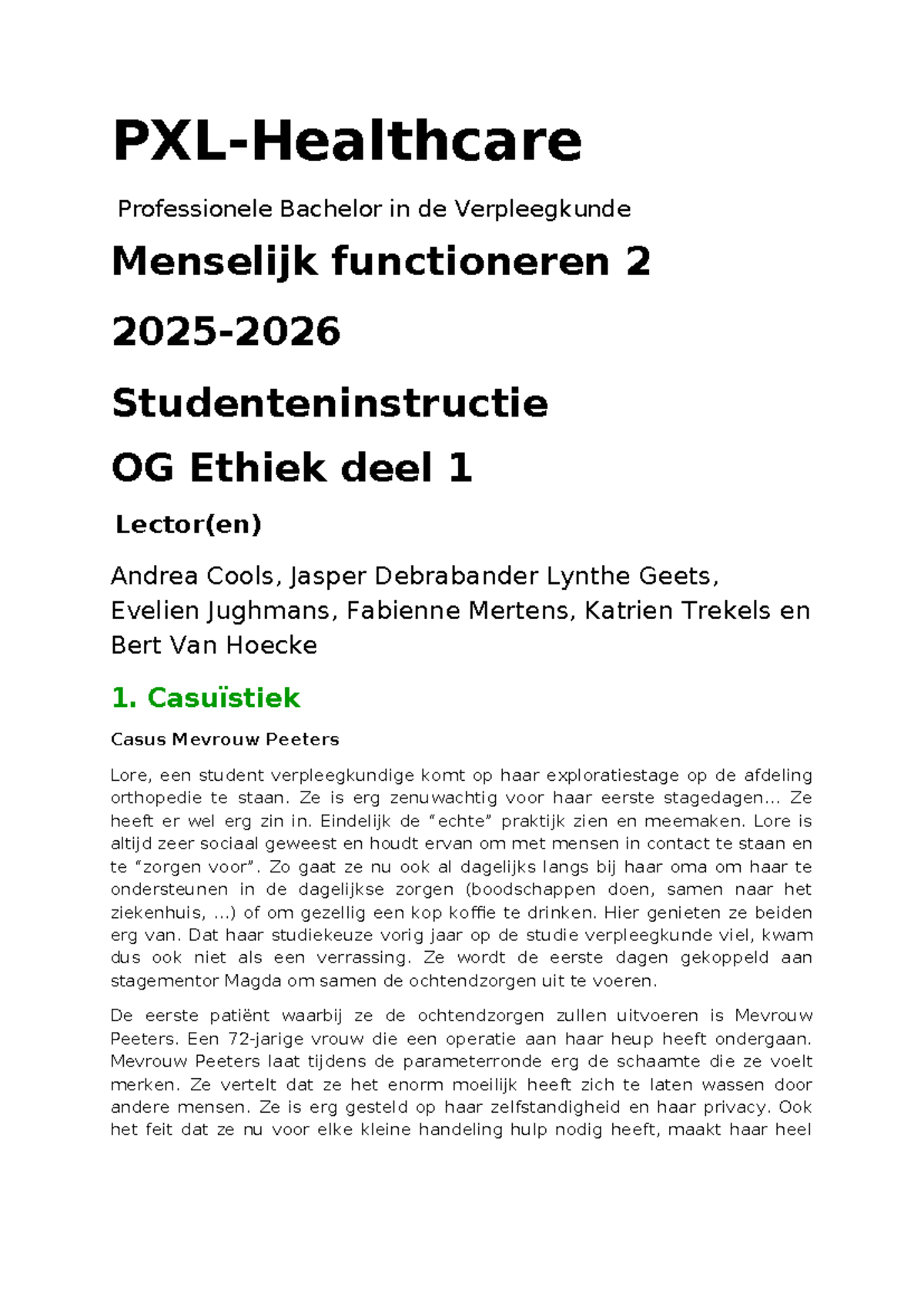 Professionele Bachelor Verpleegkunde: Ethiek en Menselijk Functioneren ...