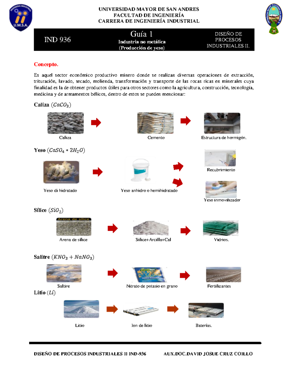 Guía 1 Procesos II - Industria No Metálica y Producción de Yeso IND 936 - Document Preview