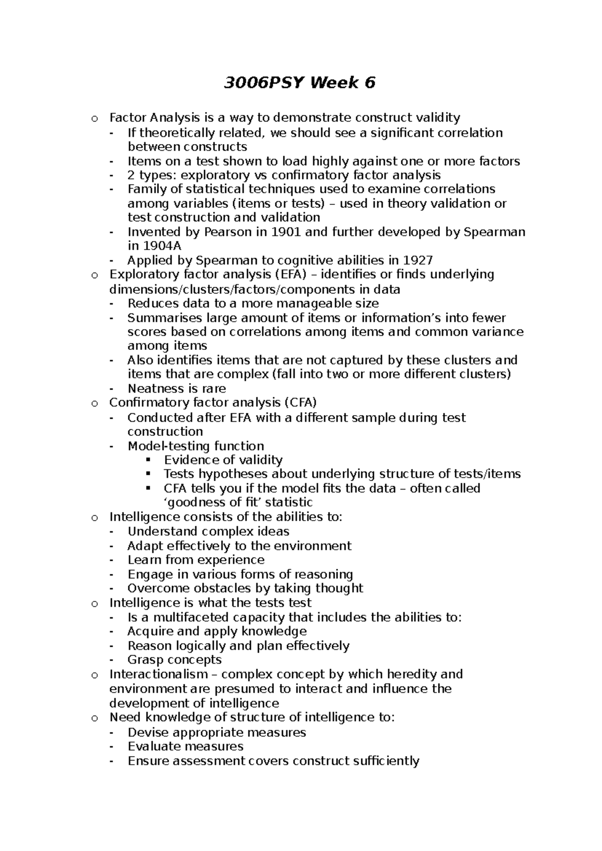 3006PSY Week 6 - Factor Analysis and Intelligence Testing Insights ...