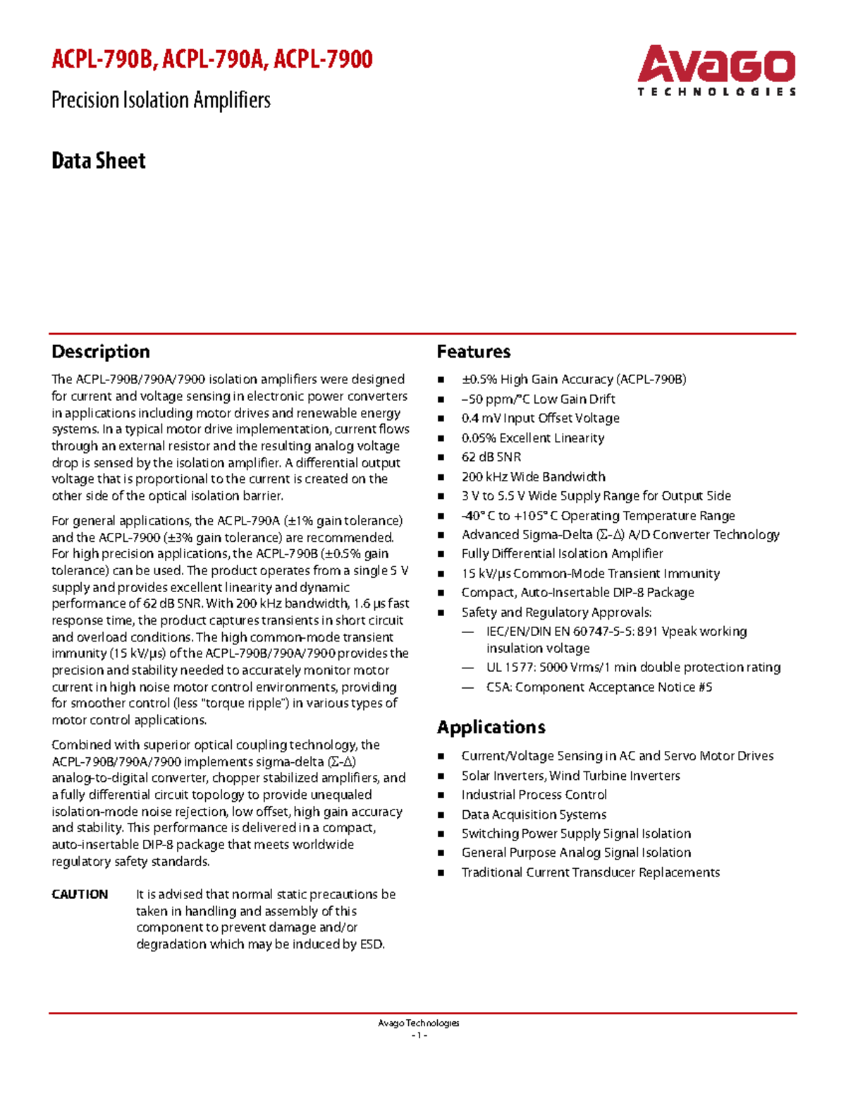 ACPL790 - Precision Isolation Amplifiers Data Sheet Overview - Studocu