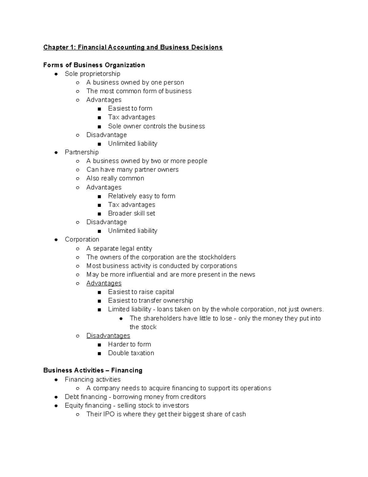 Accounting 211 - Chapter 1: Business Organizations & Financial ...