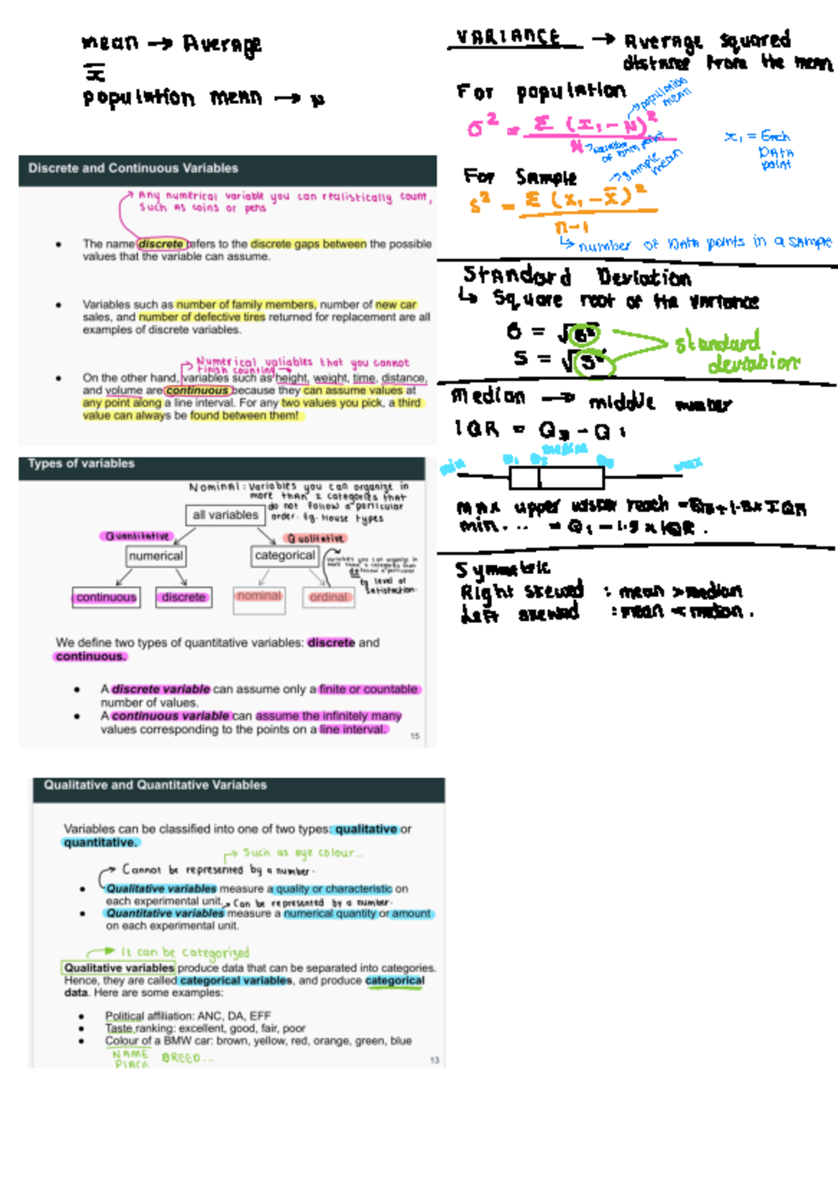 BME 120 2 - Summaries chap 1 - mean- > Average VARIANCE - > Average ...