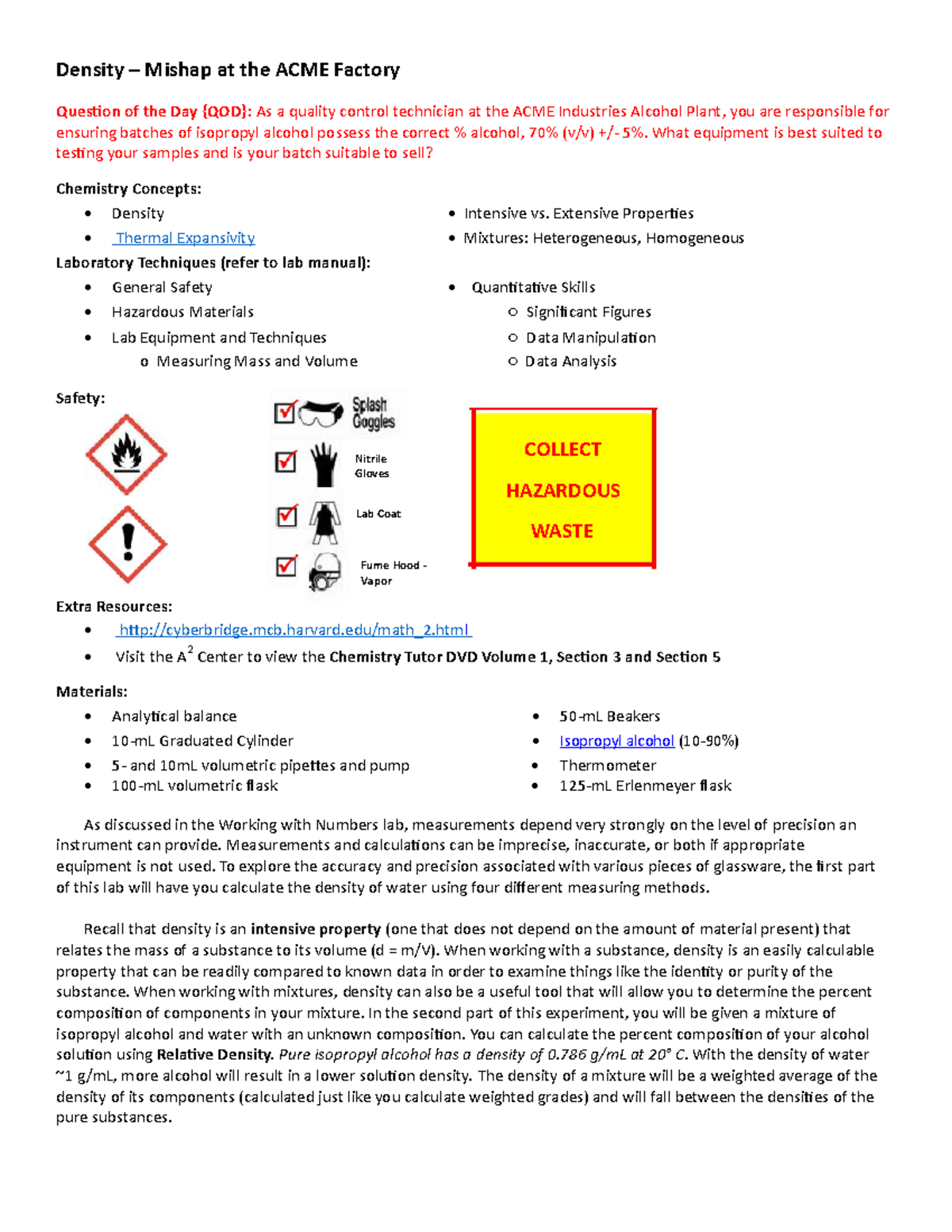 Density of Solutions Lab Report - Chem 101 Fall 2020 - Studocu