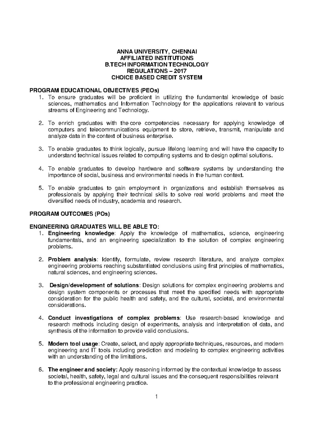 B.TECH IT (Reg. 2017) Final Syllabus - Anna University Overview - Studocu