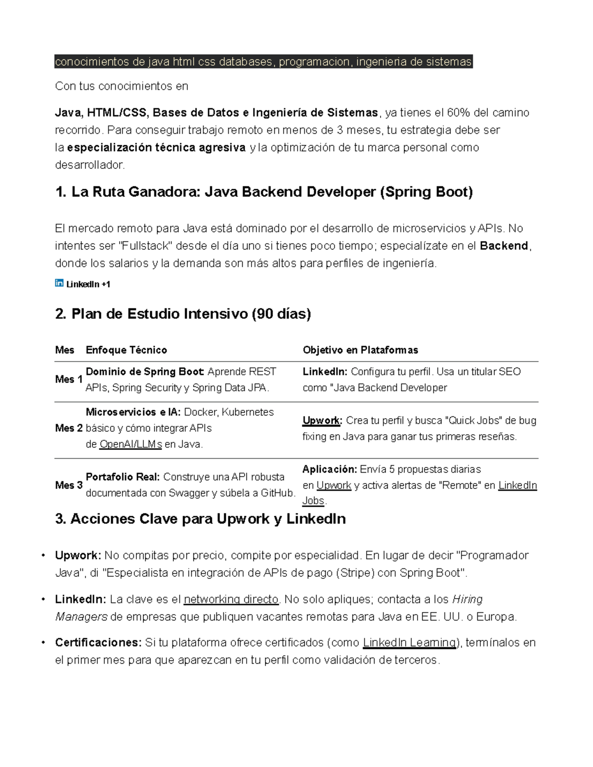 Ruta de Estudio para Java y Backend Dev - Ing. de Sistemas - Studocu