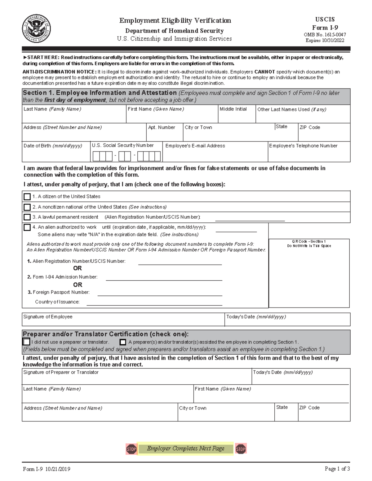 I-9 - naur - Form I-9 10/21/2019 Page 1 of 3 Employment Eligibility ...