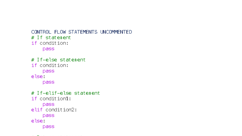 CONTROL FLOW STATEMENTS IN PYTHON: UNCOMMENTED NOTES - Studocu