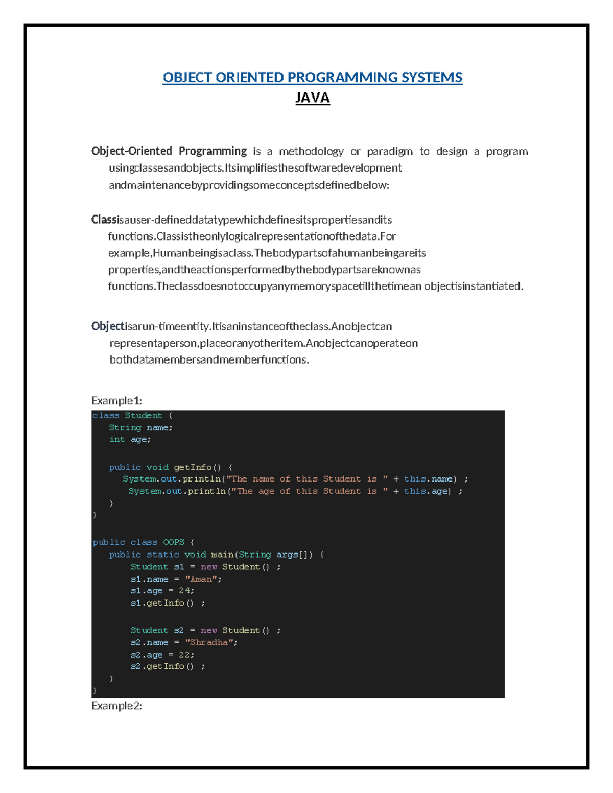 Opps In java - Important concepts in Java programming - OBJECT ORIENTED ...