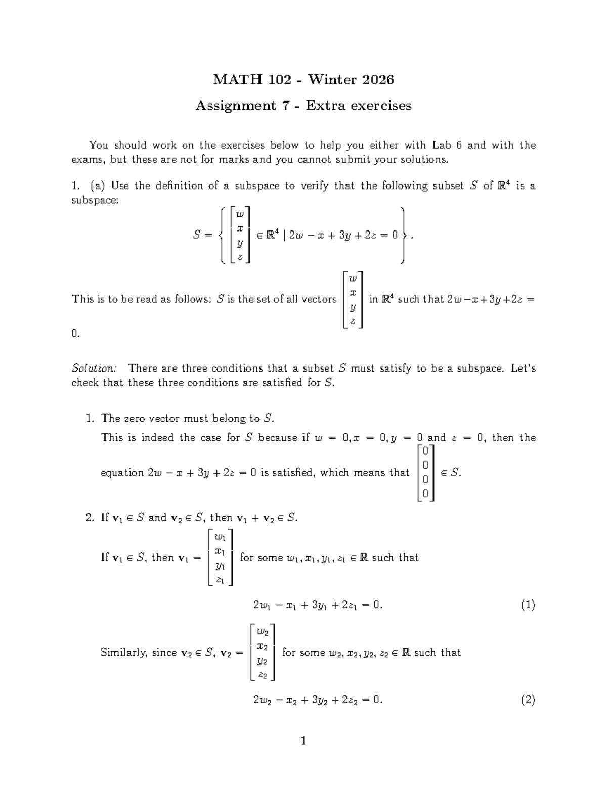 MATH 102 Winter 2026 Assignment 7 Extra Exercises Solutions - Studocu