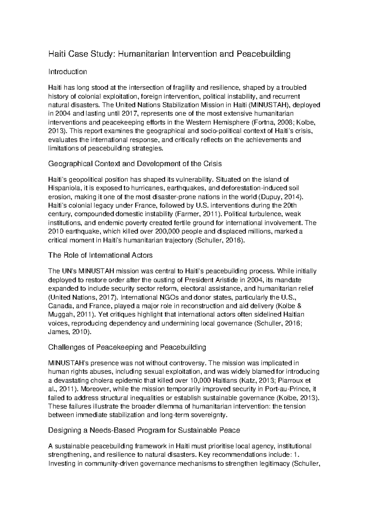 Haiti Case Study (HIST 301): Humanitarian Intervention & Peacebuilding ...